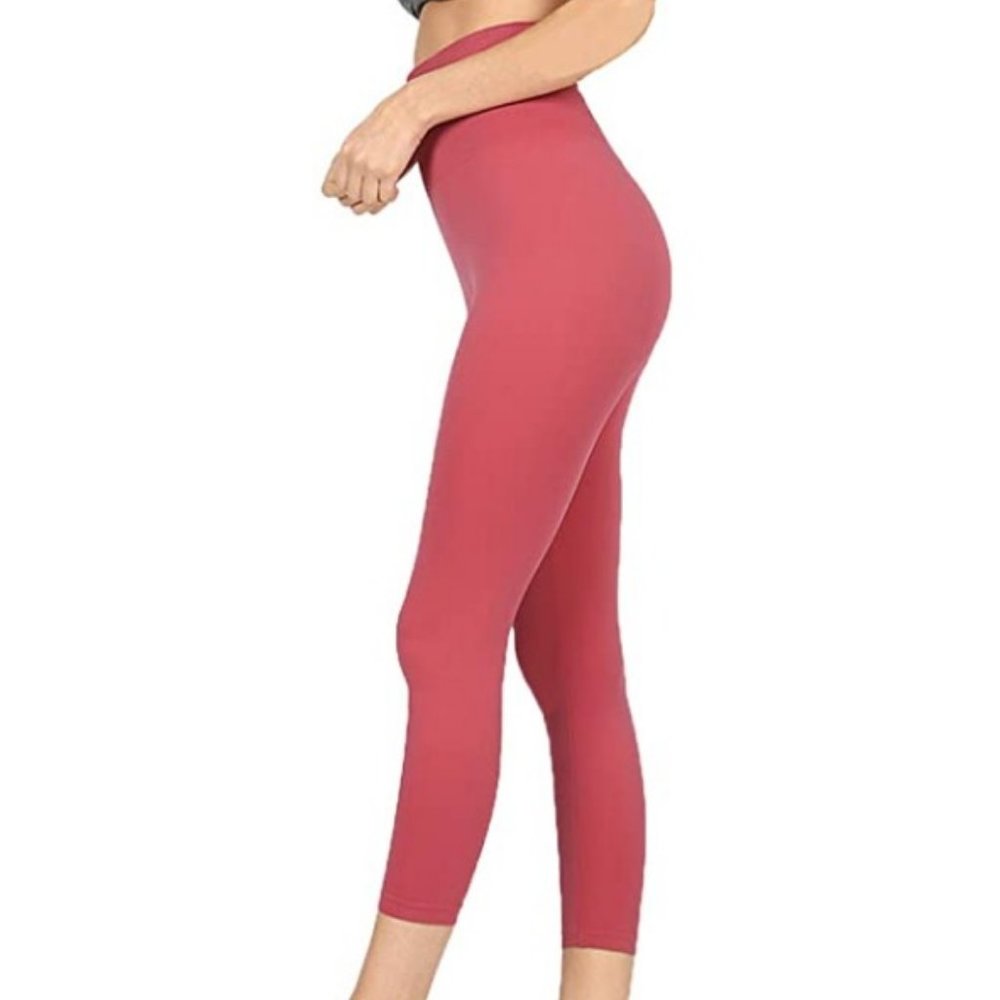 Women Tummy Control High Waist Cropped Leggings - Rose